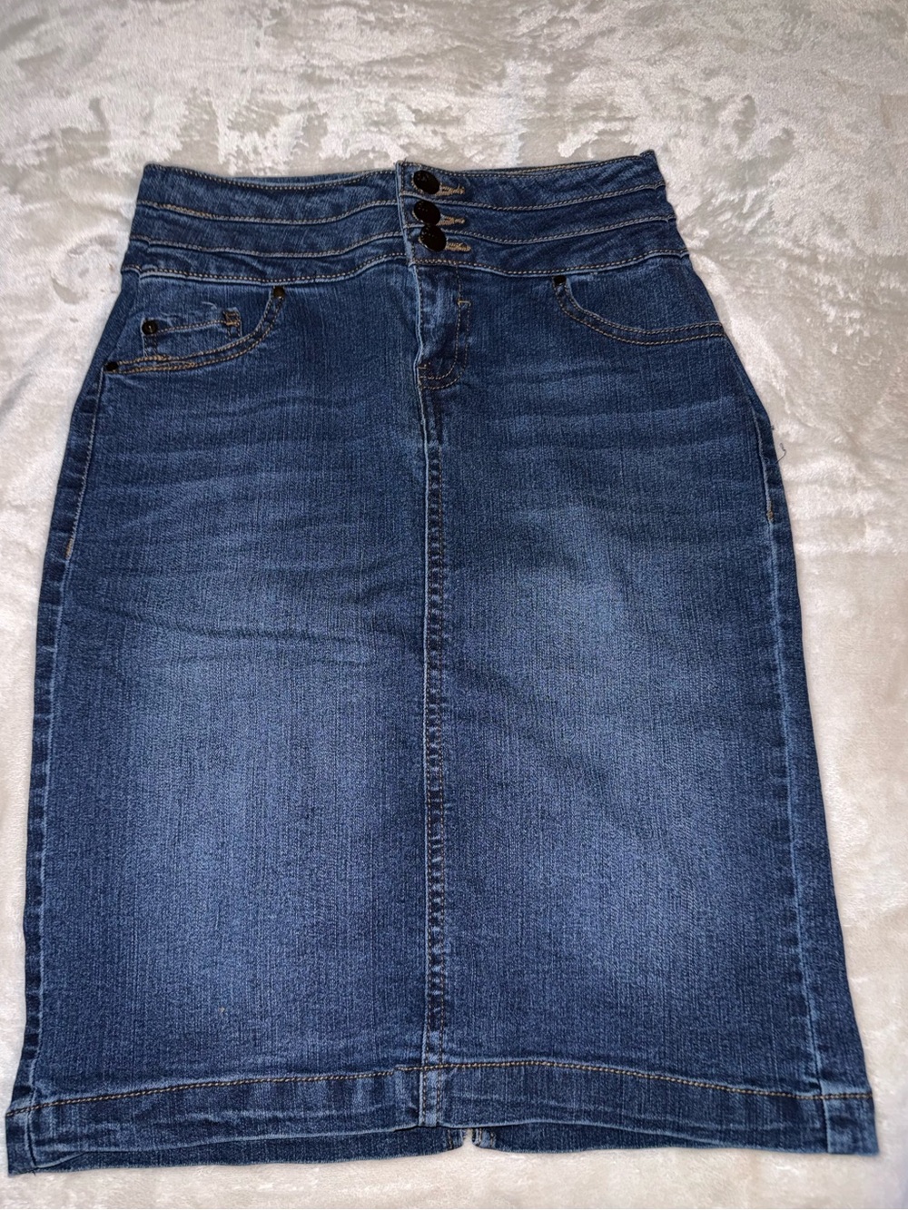 💙d.jeans Navy Blue Denim High-Rise Pencil Skirt with Triple Waist Buttons